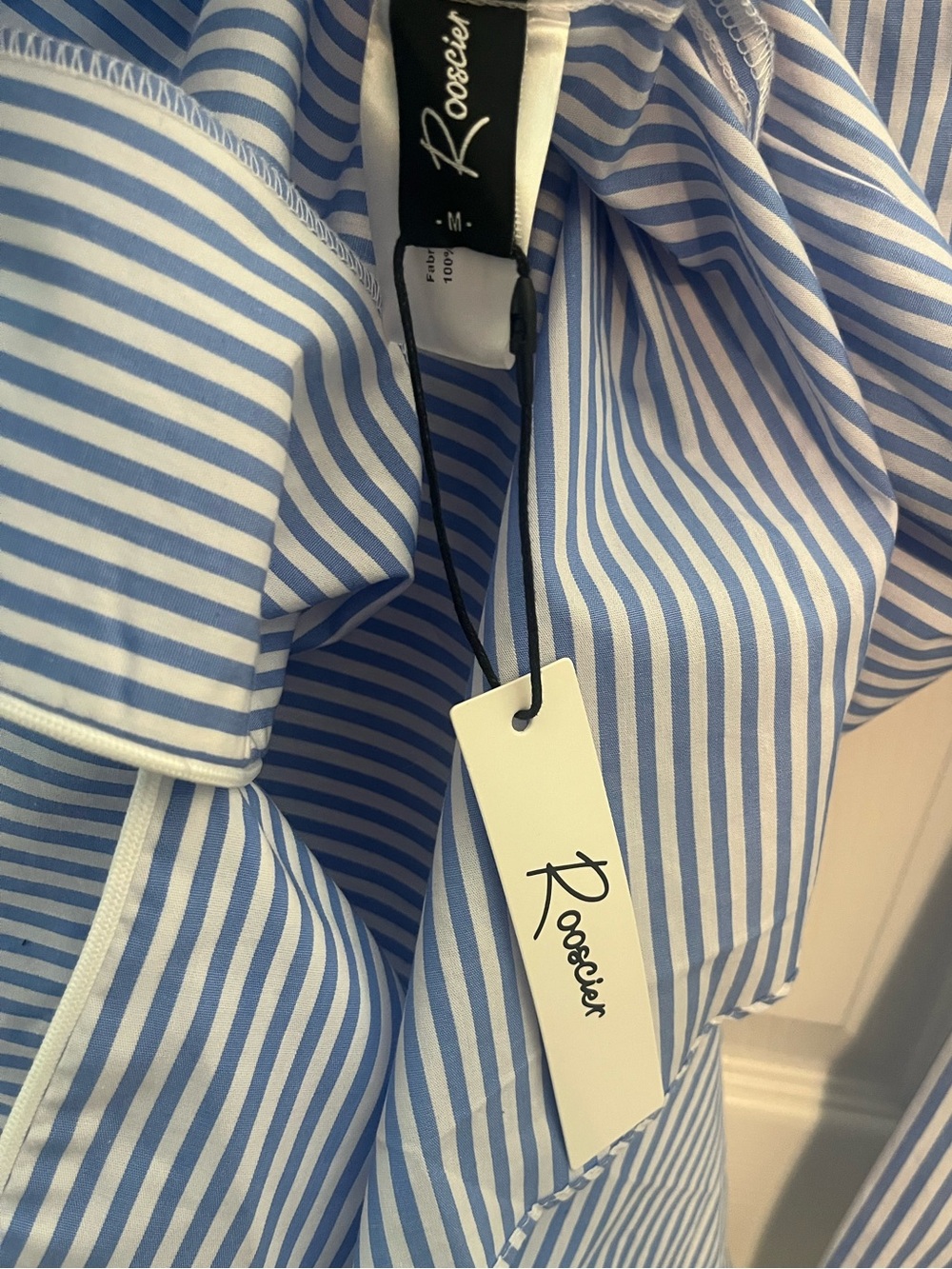 NWT Rooscier Blue & White Striped Cotton Pajama Sleep Shirt | Size Medium - Picture 4 of 7